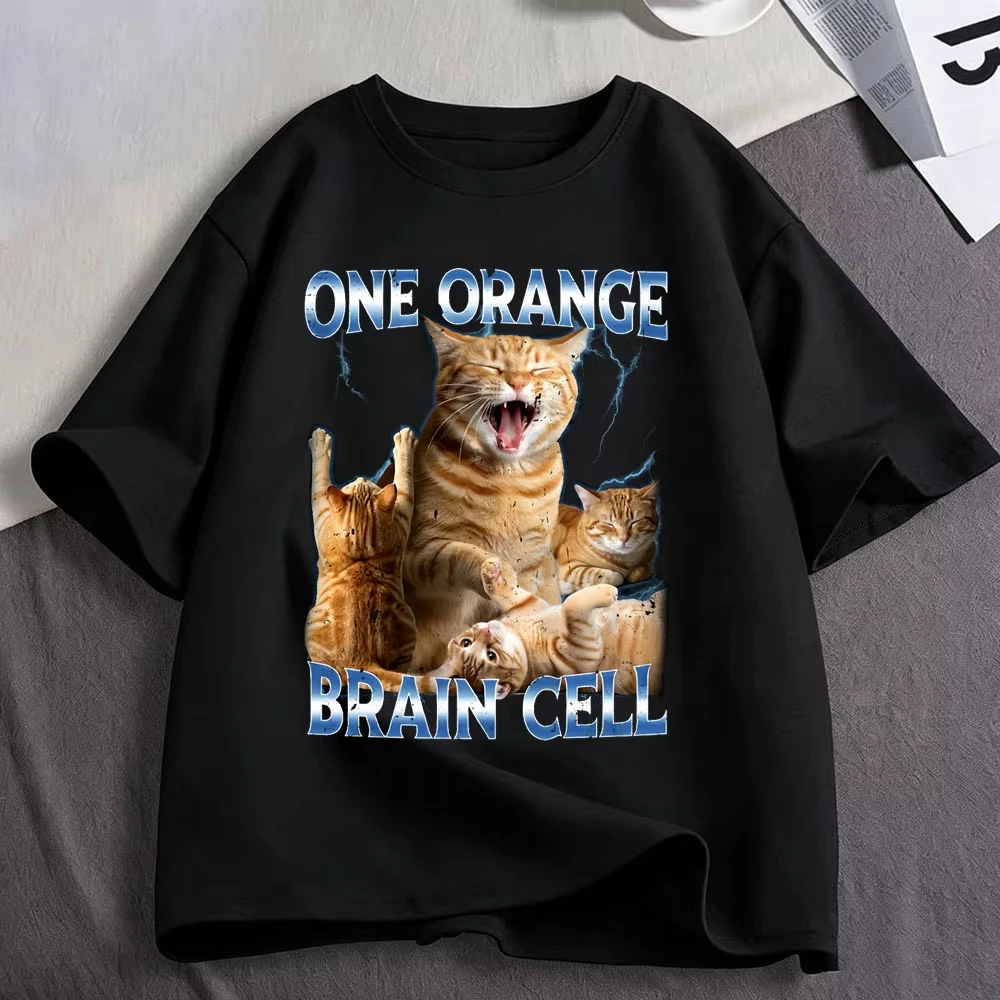 One Orange Brain Cell Funny Cat Meme T Shirts Men Women Clothing Harajuku Fashion Cotton Casual Short Sleeve T-shirts Streetwear