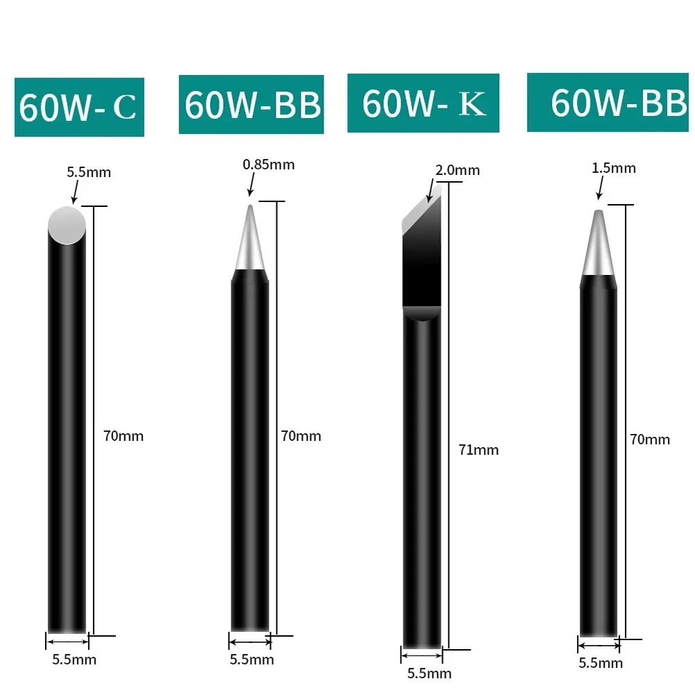 1pc BB/C/K 60W Soldering Iron Tip External Heat Soldering Irons Copper Solder Replacement Head Welding Repair Tool