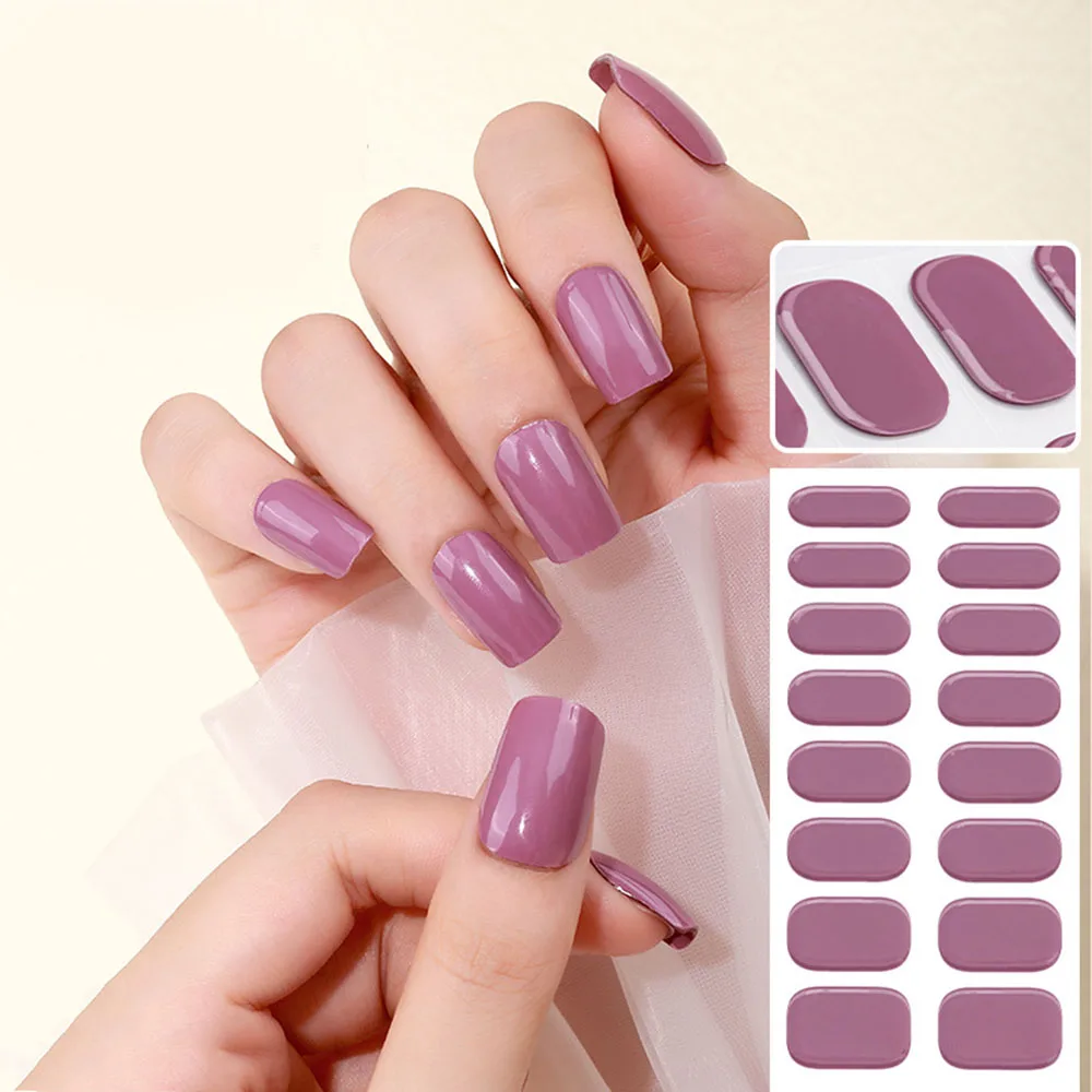 Cor sólida Nail Polish Adesivos, UV Gel Lâmpada Adesivos para Unhas, Semi Curado, Nail Wraps, Manicure Art Acessórios, 16 Dicas por Folha