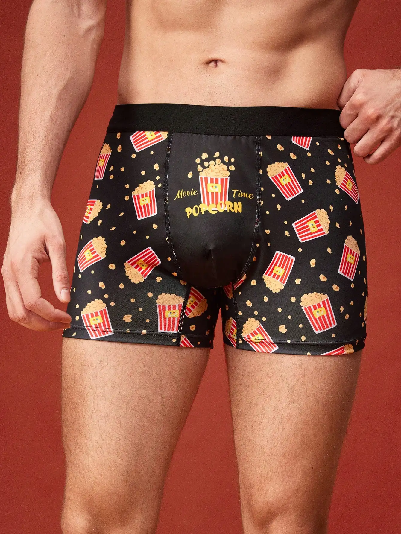 

Mens Popcorn Print Boxer Briefs Movie Time Design