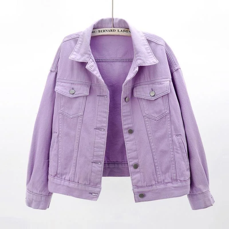 Women's Denim Jackets Autumn Y2k Streetwear Coat Pink Jean Jacket Casual Tops Purple Oversized Tops Lady Outerwear