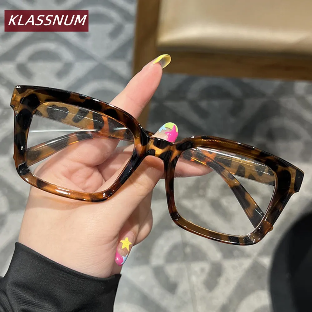 KLASSNUM Clear Lens Glasses Retro Square Eyeglasses Women Anti-Blue Light Glasses Fashion Eyewear For Reading Computer Goggles