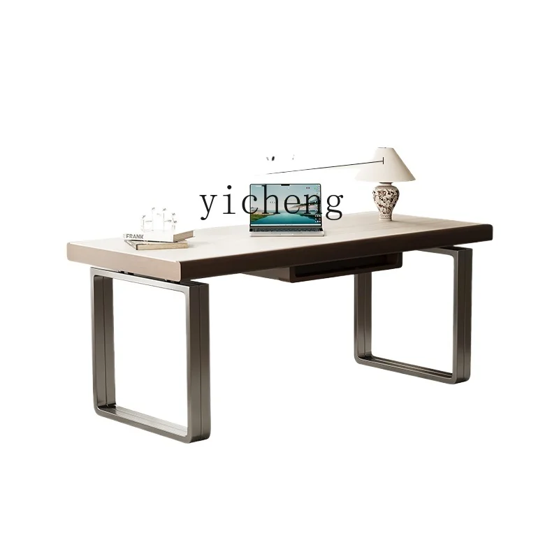 

Tqh Cave Stone Stone Plate Desk Modern Minimalist Home Study Living Room Desk High-Grade Stainless Steel Computer Desk