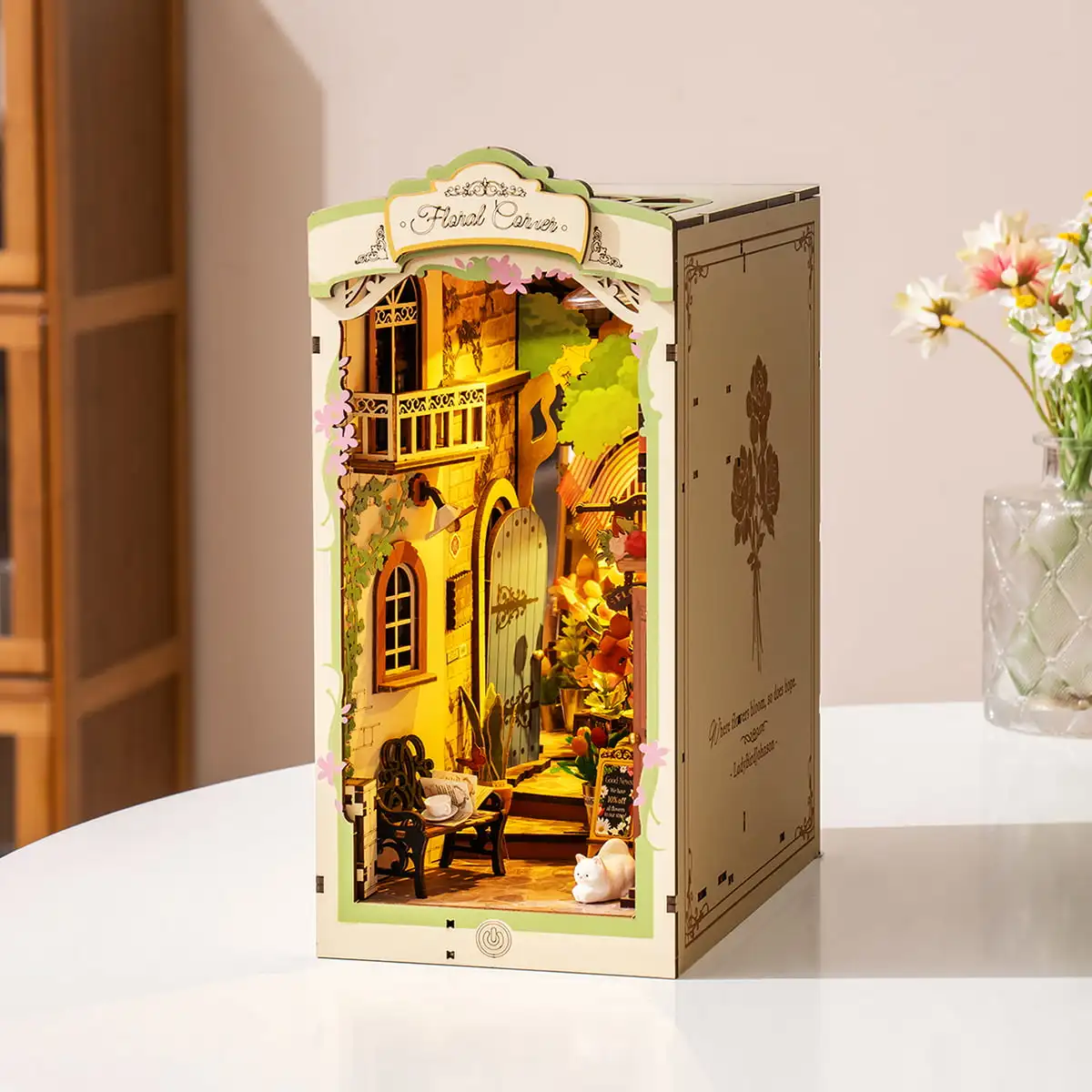 Robotime Rolife Floral Corner Book Nook 3D Wooden Toys for Wife Girls Home Book Shelf Decoration DIY Model Gifts for Family