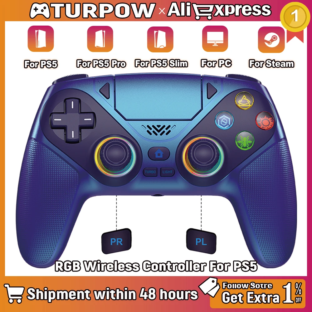 Mando RGB para Playstation 5/PS5 Pro/Slim/PC, controlador inalámbrico para PS5 con doble vibración, función Marco/Turbo, joystick 3D para juegos.