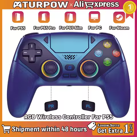 Gamepad RGB per Playstation 5/PS5 Pro/Slim/PC Controller Wireless PS5 con Doppia Vibrazione Funzione Marco/Turbo Joystick 3D per Giochi