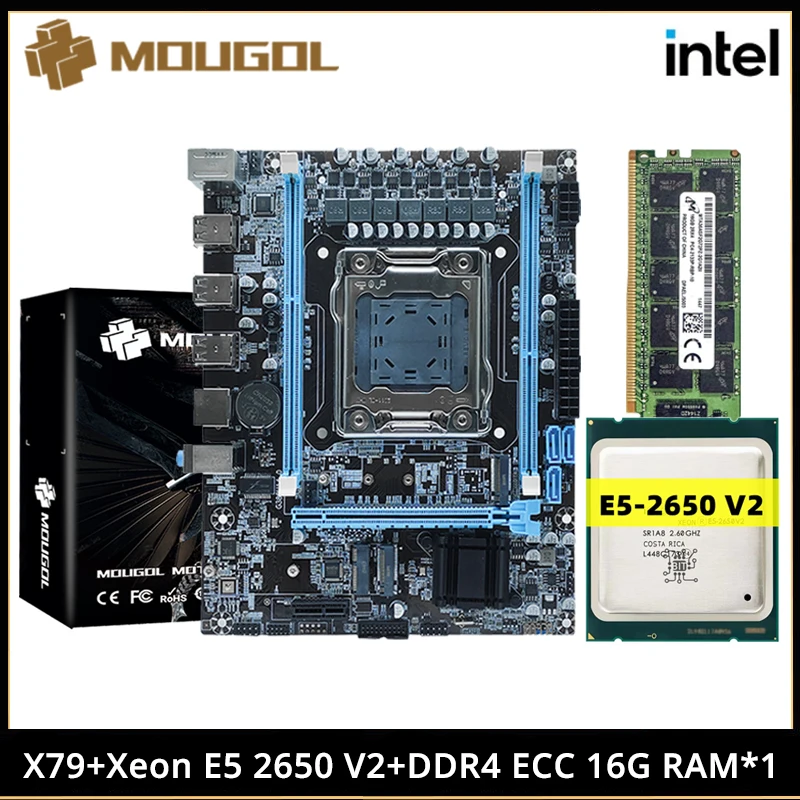 MOUGOL New X79 Gaming Motherboard Set with Intel Xeon E5 2650 V2 CPU & Dual-channel DDR4 16Gx1 MHz ECC RAM for Desktop Computer