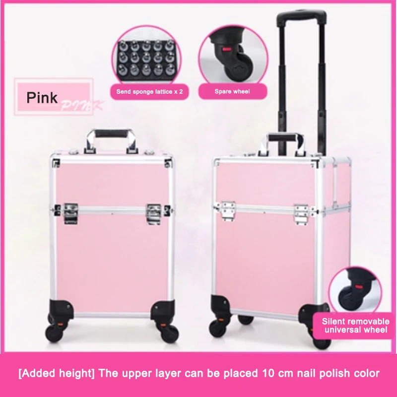 Large Pull Rod Toolbox Portable Multilayer Cosmetics Organizer Makeup Box With Universal Wheel For Nail Art & Embroidery Storage