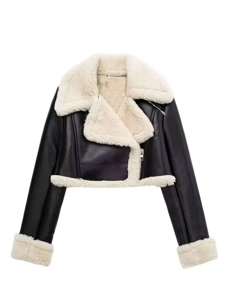 Winter Coat For Women 2024 Black Lapel Long Sleeves Female Zipper Short Jackets Top Streetwear Woman New In OuterCoat