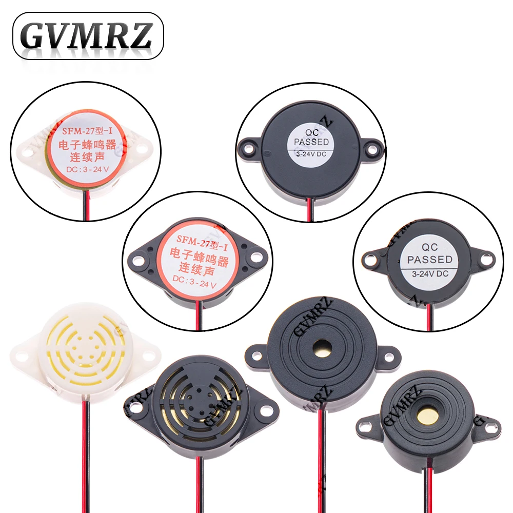 Wired Active Buzzer Assortment Kit 3-24V SFM-20B/SFM-27 (White/Black)/SHD4216  DC Continuous Sound for Alarm Systems & Arduino