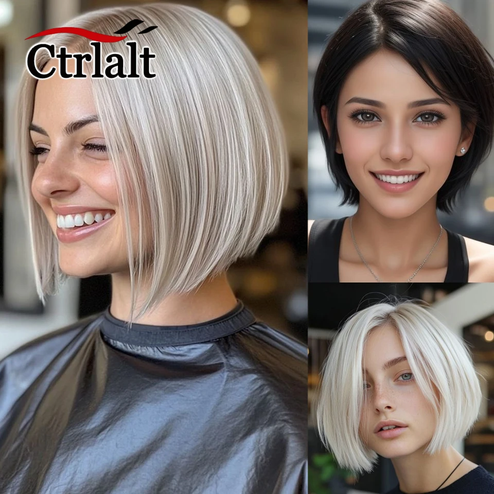 Synthetic Hair Piece Invisible Seamless Short Straight Wig Bangs Clip Overhead Natural Invisible Replacement Cover White Hair