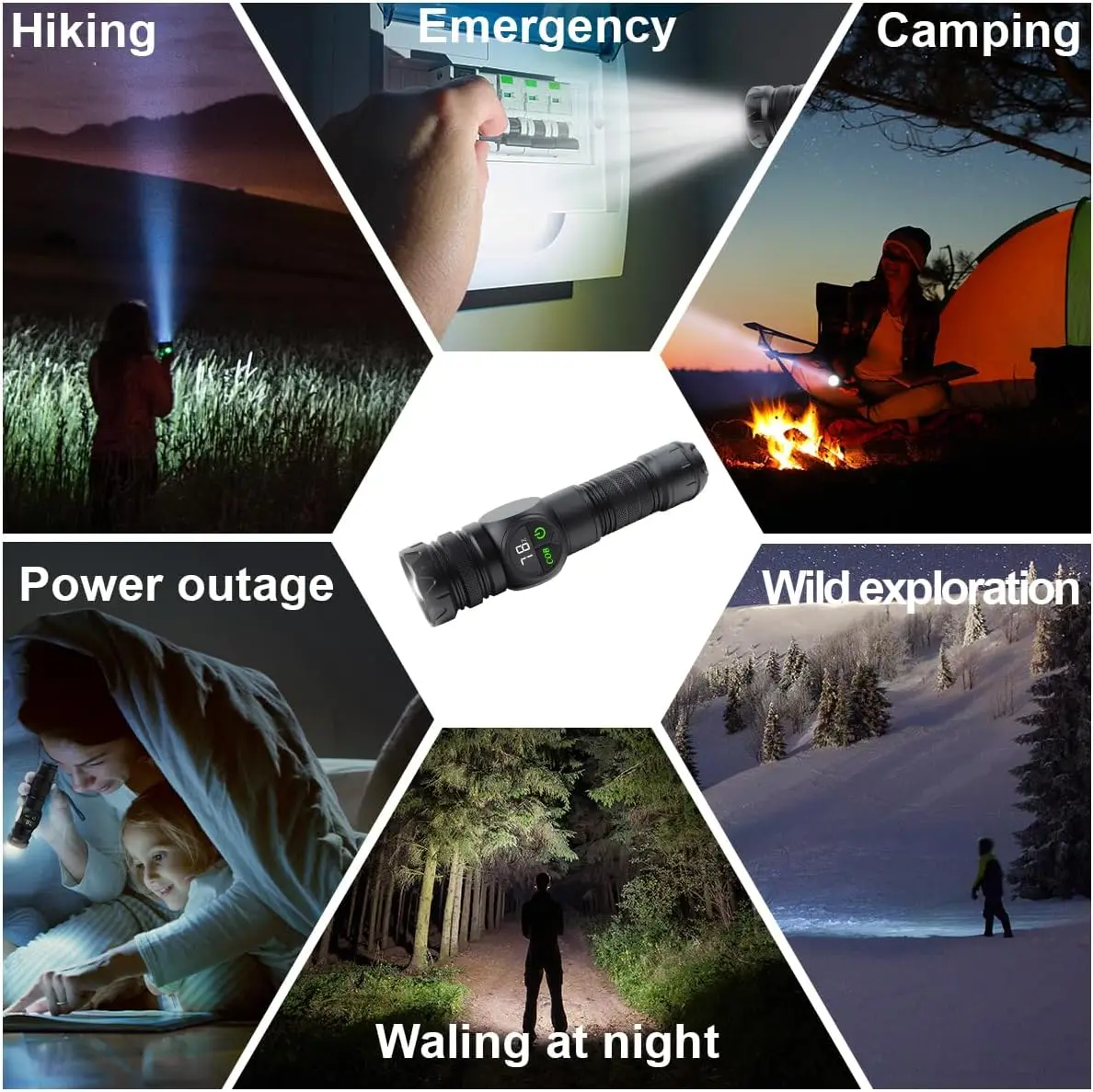 Superhelle LED-Taschenlampe, USB-Aufladbar, Langstrecken-Taktische Lampe, Wasserdichte Outdoor-Camping- und Angellampe – Detail 7