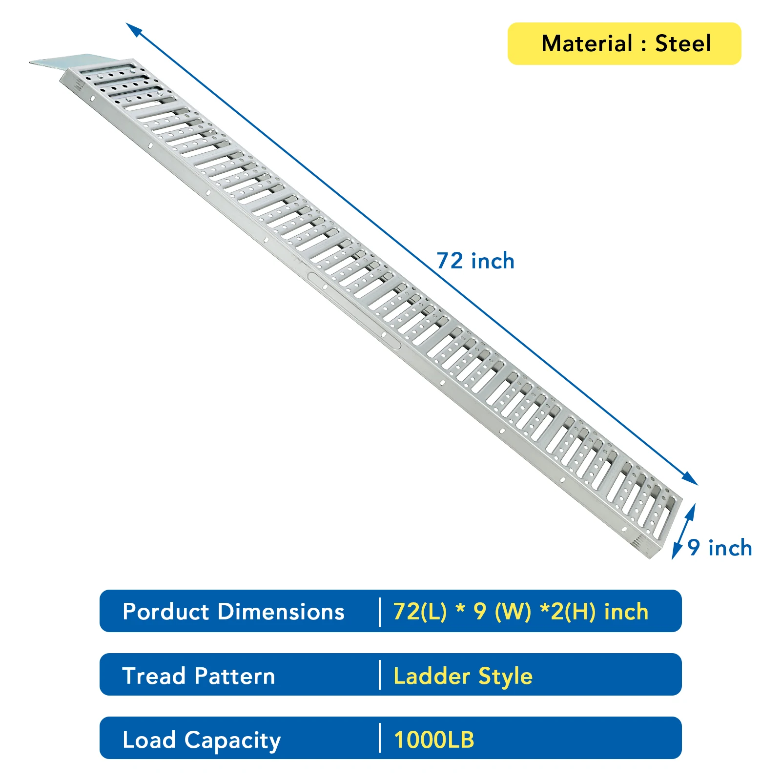 Rampes de Chargement en Acier RapDuty pour Tondeuses à Gazon, Tracteurs, Camion 514 Pouces, 1000Lbs, 72 "L x 9" W, RL/UTV/Hurcycles