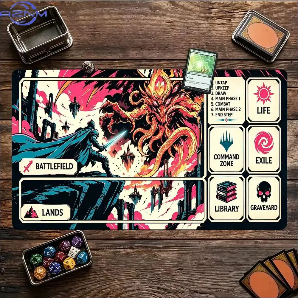 Knight Tentacled Dragon Comic Floating Island Sword Fantasy XXL Gaming Mouse Pad Non Slip Rubber Base Large Desk Mat for Gamers