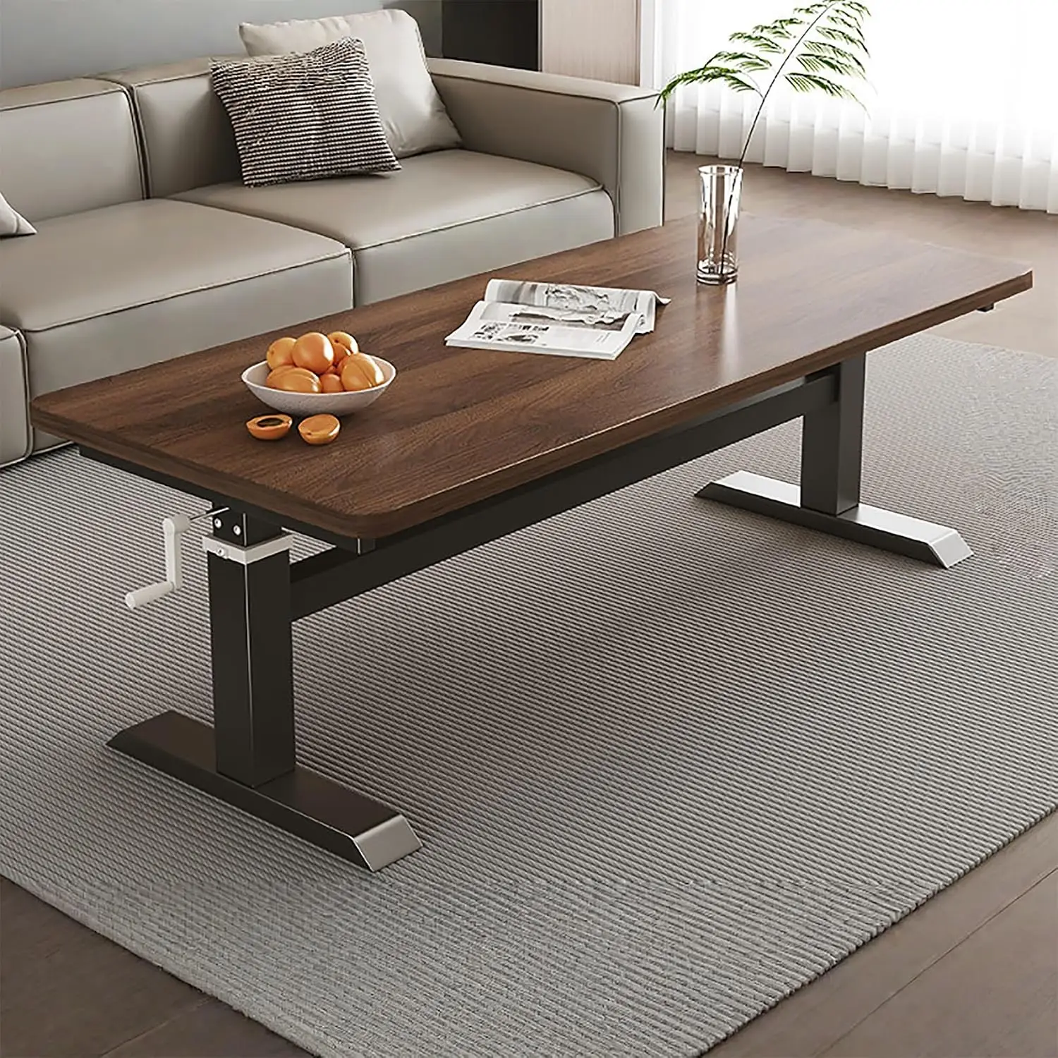 47 Inch Manual Crank Height-Adjustable Coffee Table For Work Dining Living Room, Customized