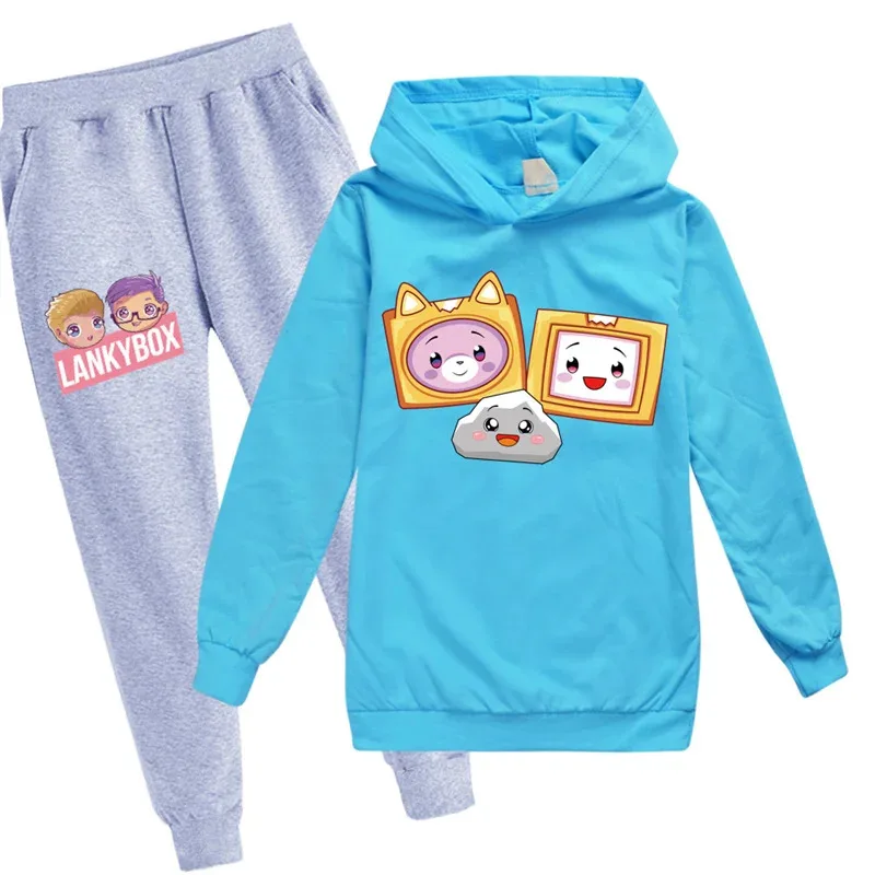 Lanky Box أنيمي بنين بنات هوديي + بانت البدلة أزياء الكرتون رياضية الاطفال ملابس هدايا العيد طفل ربيع الخريف معطف
