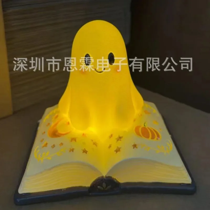 Halloween Spooky Season Cute Ghost Night Light Mini Resin Magic Book LED Lamp for Home Party Bedroom Decoration Holiday Gift