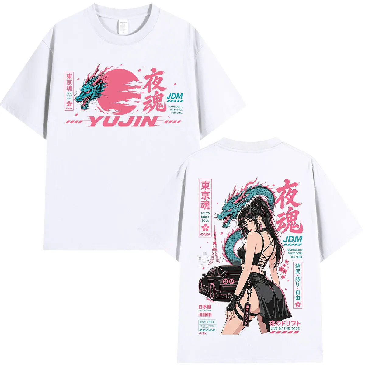 Anime Initial D Drift Tokyo Dragon JDM Racing Car T Shirts Men's Women Clothing Fashion Cotton Short Sleeves T-Shirts Streetwear