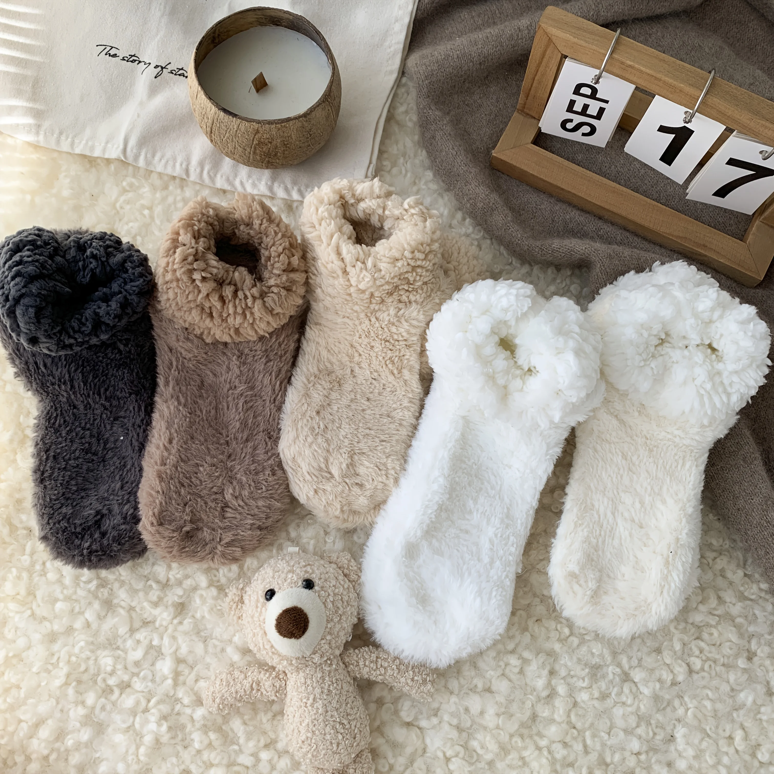 3/5 paia di calzini da donna in lana grossa, calzini caldi ispessiti invernali e calzini da donna per dormire a casa per riscaldare i piedi