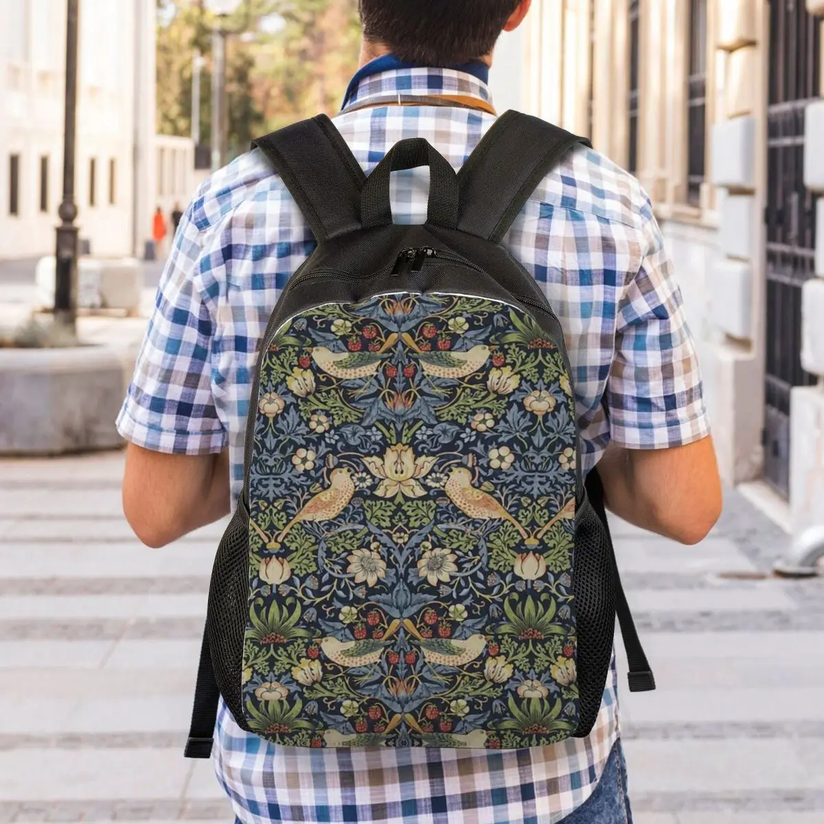 William Morris Strawberry Thief Pattern Mochilas para Mulheres Homens Waterproof College School Vintage Textile Bag Print Bookbags