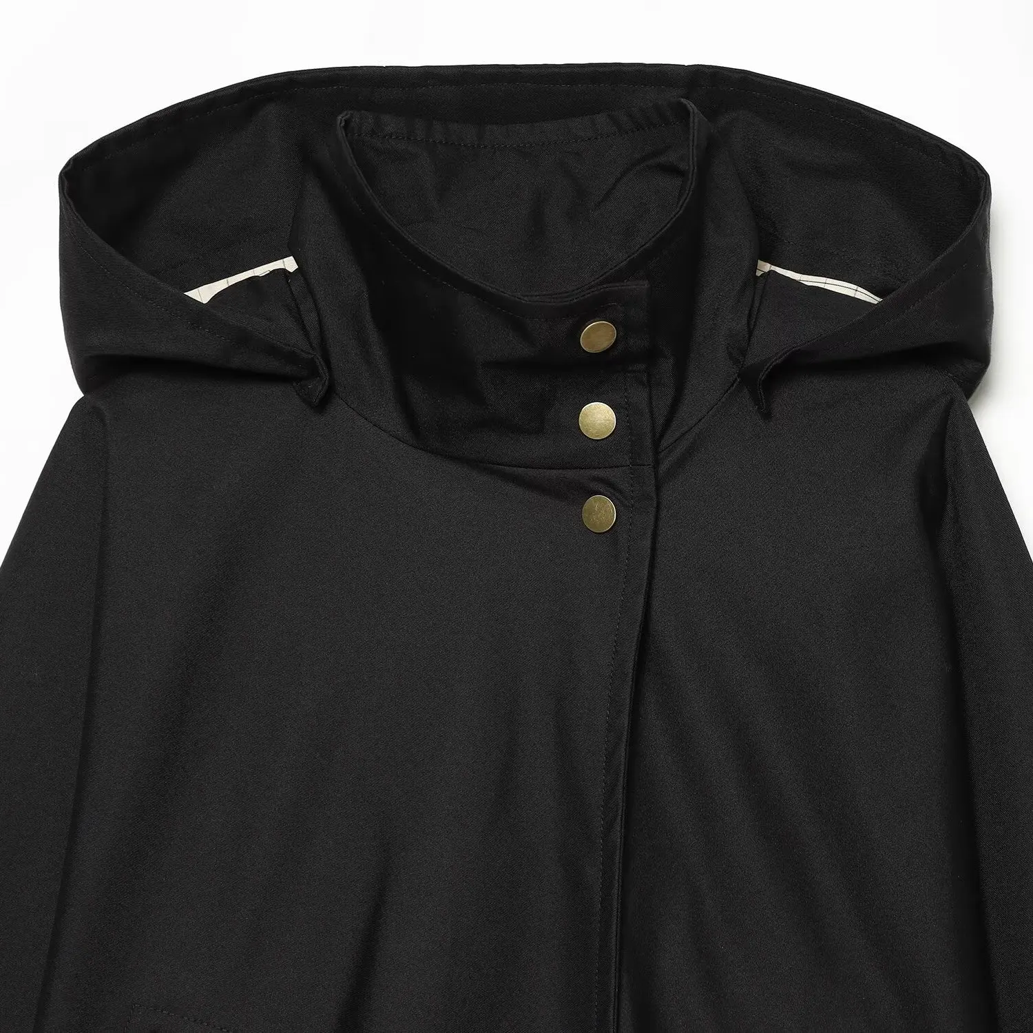 KASLEAD New Women's Long Sleeve Hooded Stand Collar Jacket Outerwear Polyester Fiber Button Closure Autumn Fashion Trend