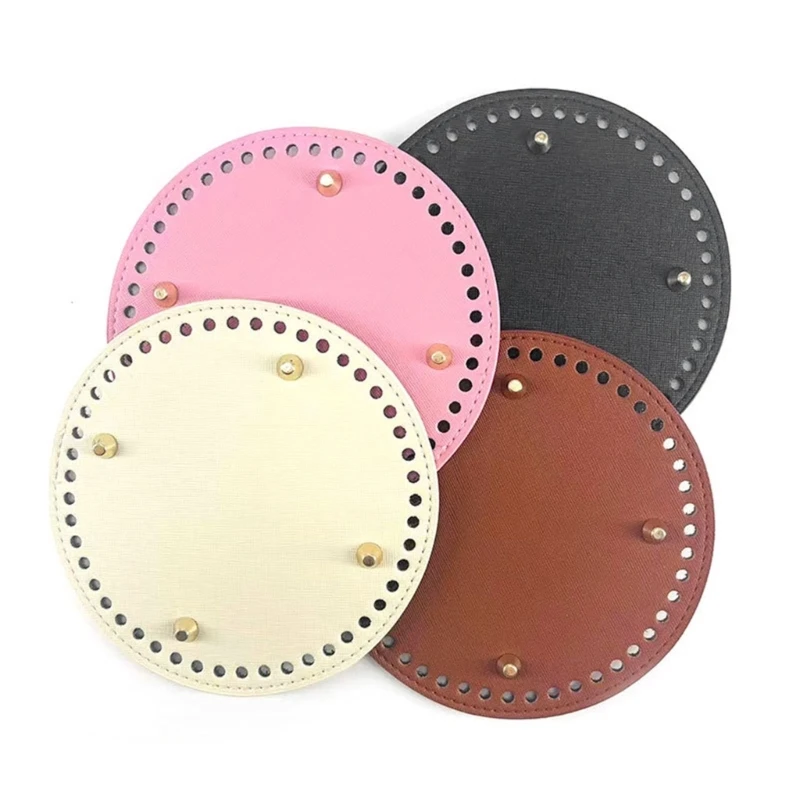 

E74B 15cm Round PU Leather Bag Bottom Shaper Handmade Bag Bottoms Pad with 48 Holes for Knitting Bags Crossbody Shoulder Bags