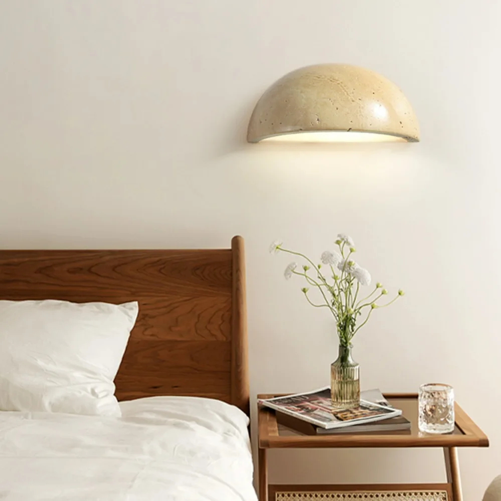 Wall Light Retro Wabi Sabi Style Yellow Travertine Bedside Lamp Nordic Semi Circle Living Room Hallway Background Home lighting