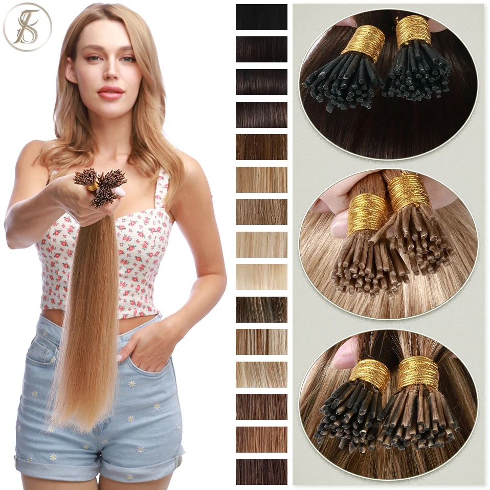 

TESS I Tip Hair Extensions 50pcs Keratin Fusion Microlink Hair Extensions Human Hair Capsule Pre Bonded Stick Brown Natural Hair