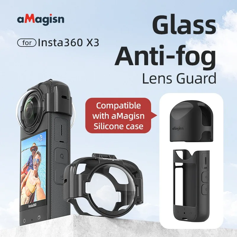 aMagisn for Insta360 X3 Glass Anti-fog Snap-On Protector Removable Lens Protection Goggles