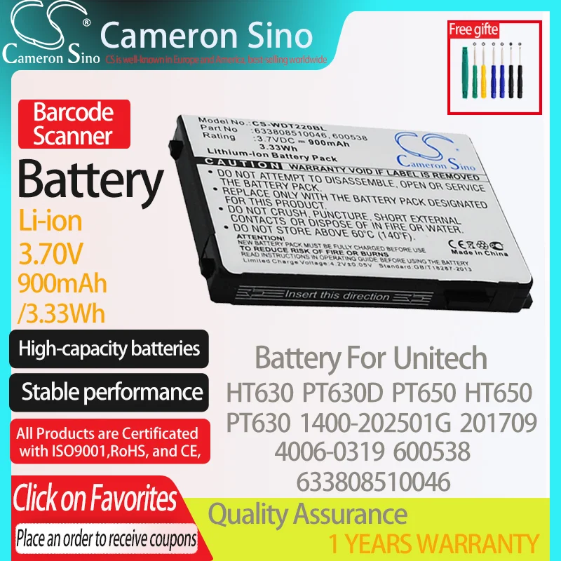 CameronSino Battery for Unitech HT630 PT630D PT650 HT650 PT630 fits Falcon 4006-0319 600538 633808510046 Barcode Scanner battery