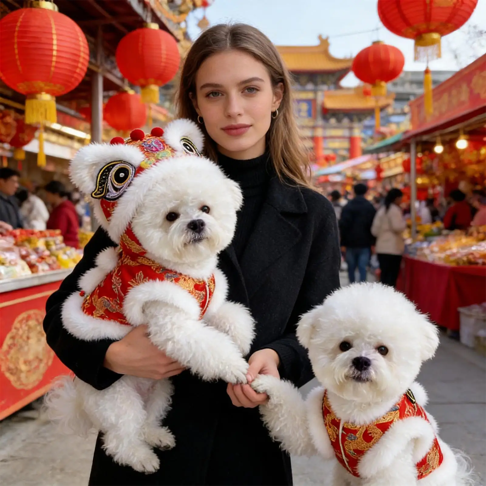 Dog Lion Dance Costume Puppy Dress Up Outfits Puppy Cosplay Clothes for Celebrations Themed Parties Family Gatherings Pet view 3