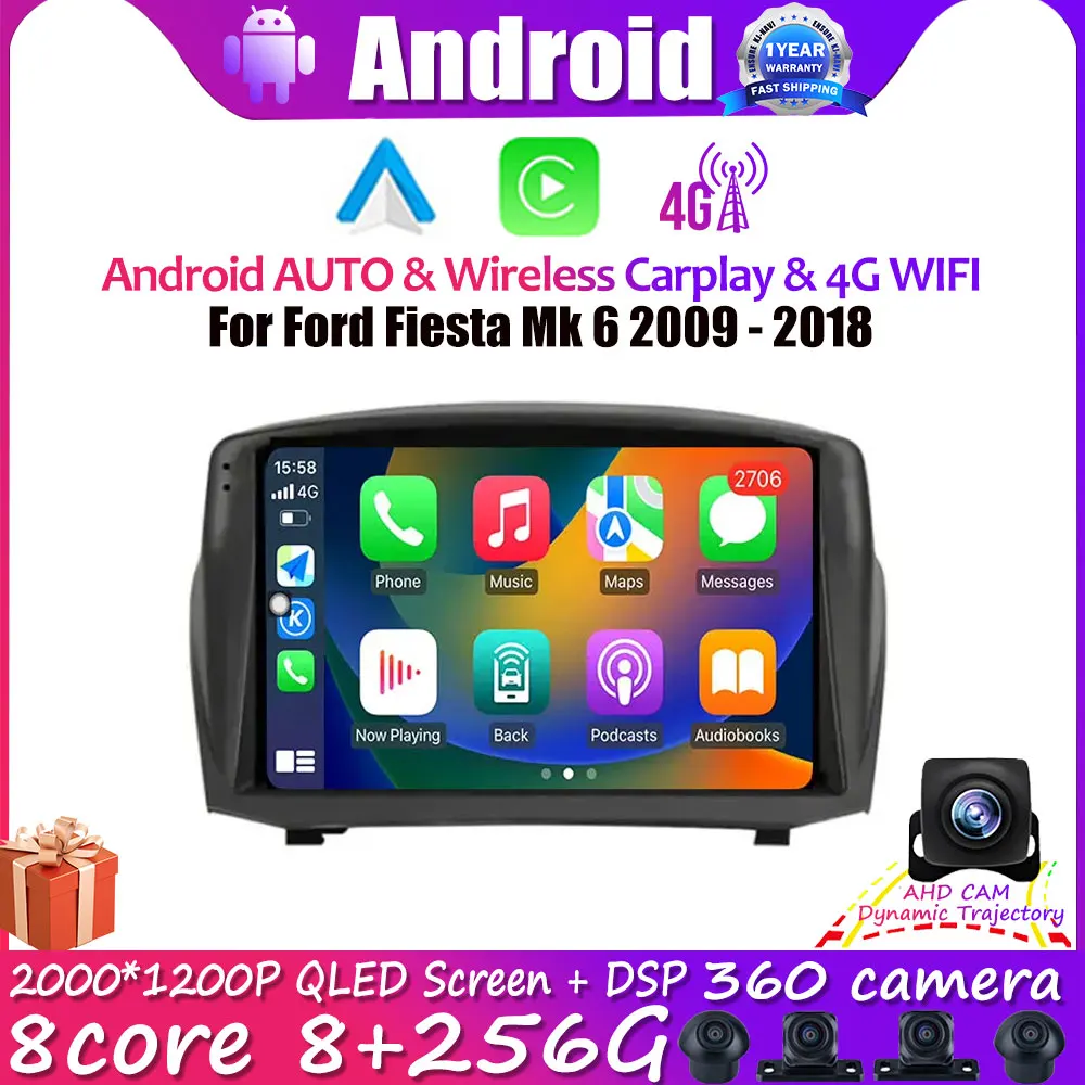 

IPS QLED Screen Android 14 For Ford Fiesta Mk 6 2009 - 2018 DSP Car GPS Radio Video Player Carplay Stereo Screen Multimedia Auto