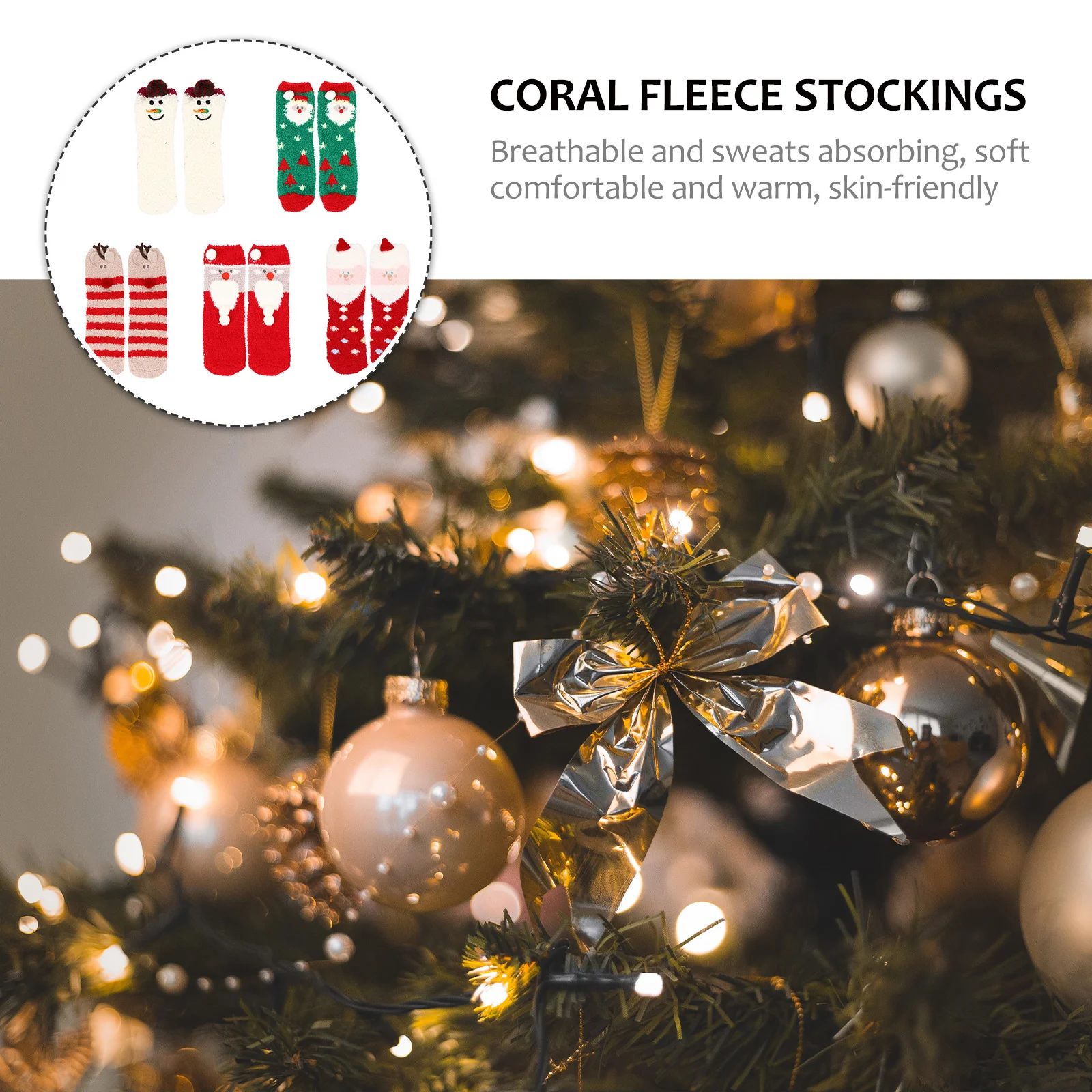

Christmas Socks 5 Pairs Sleep Socks Coral Fleece High Top Non Slip Toe Polyester Warm Adults Youth Christmas Gift Winter