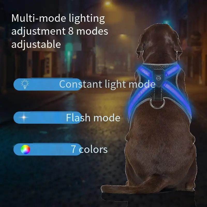 Новая светодиодная шлейка для собак с изменением цвета - перезаряжаемый через USB многоцветный жилет для домашних животных, регулируемое светоотражающее защитное снаряжение оптом