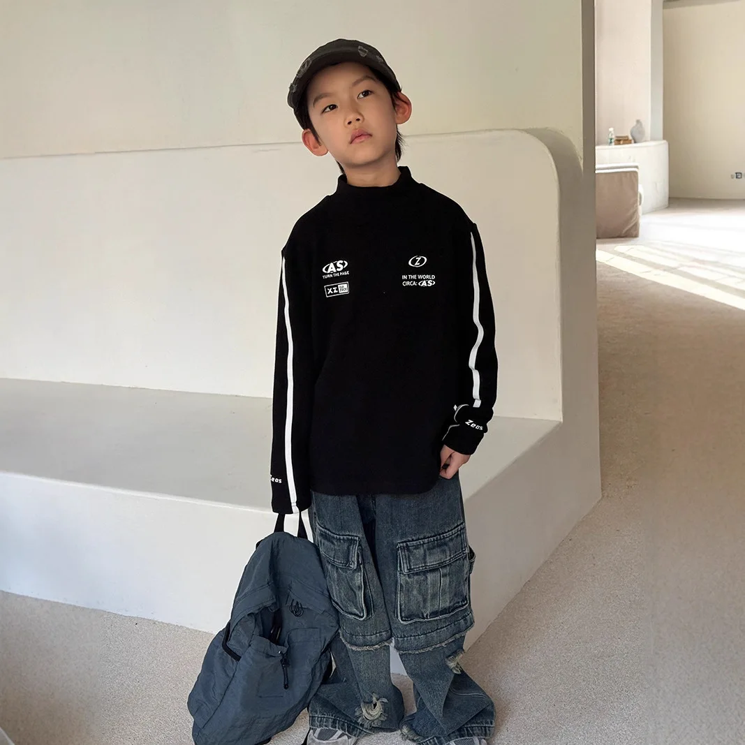

Children Clothes Kids Long-sleeved T-shirt Thin Spring and Autumn Korean Style Casual Outerwear Boys Striped Versatile Top