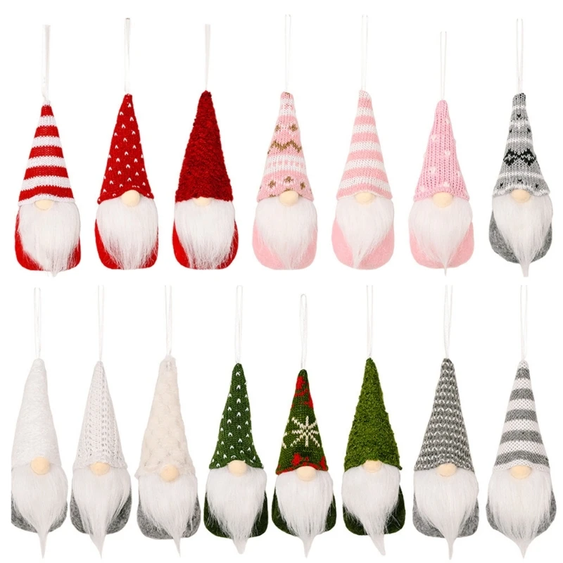 15pcs Festival Ornaments Colorful Knitted Pendant for Christmas Tree Gnomes Hanging Decoration for Home or Office