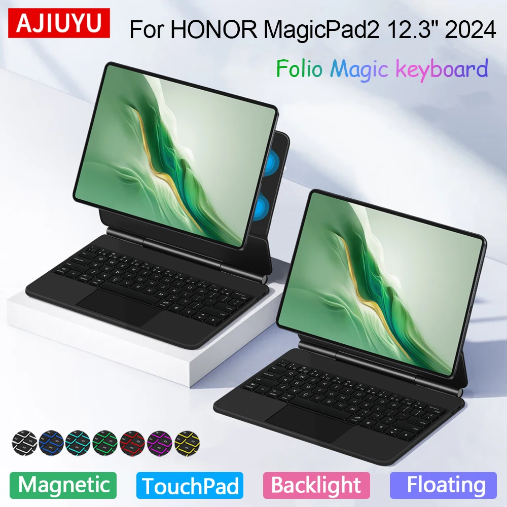 AJIUYU Smart Folio untuk HONOR MagicPad2 2024 ROD2-W09 MagicPad 2 12.3 Inci Desain Magnetik Mengambang Touch Trackpad Keyboard Magic