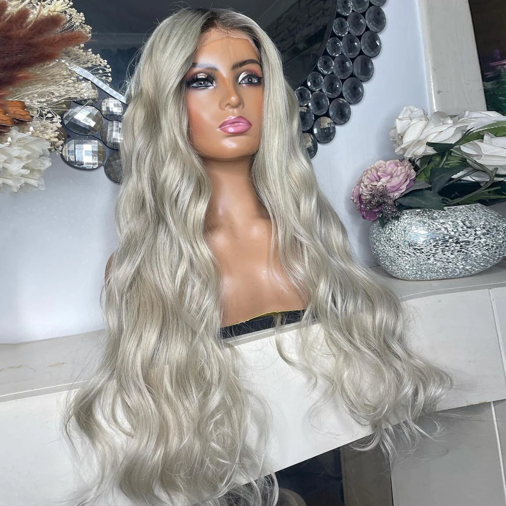 

Platinum Blonde Full Lace Wig 100% Virgin Human Hair 28” Root Melting Long Wavy Lace Front Wig 13x6” HD Invisible Lace Wig 150%