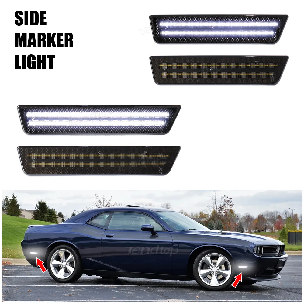 4pcs LED Front/Rear LED Side Marker Fender Lights White Signal Lamps for Dodge  Challenger 2008-2014