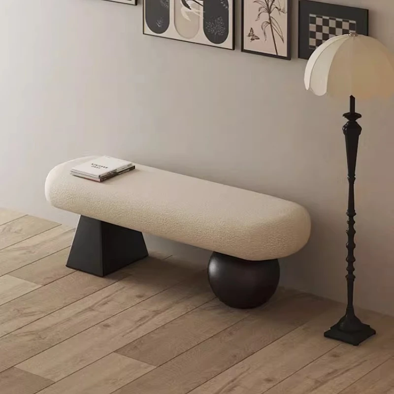 ‌Nordic  Entryway Bench‌ - Multi-Functional Living Room Stool, Designer Bedside Ottoman with Storage for Home/Entryway