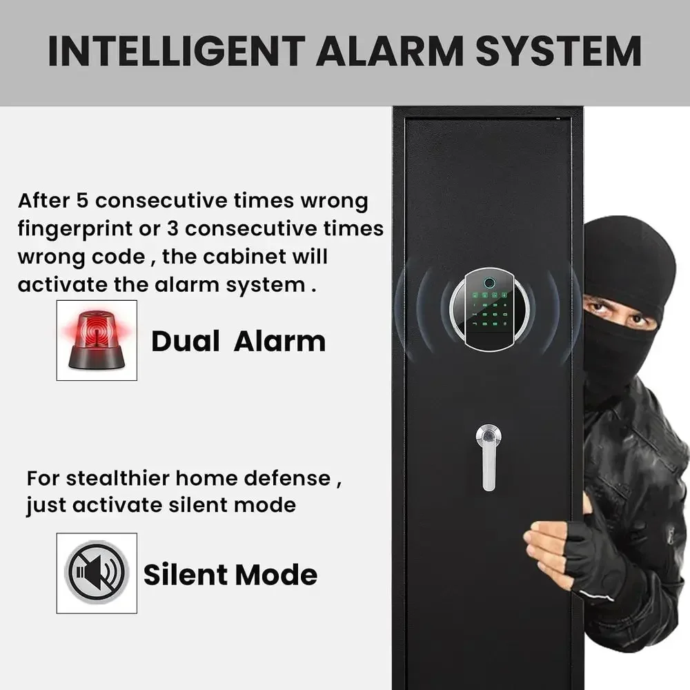 Biometric Safe, Quick Access Fingerprint Safe, Guns and Rifles with Silencer, 3 Pistol Cases, Pistol Lock Box