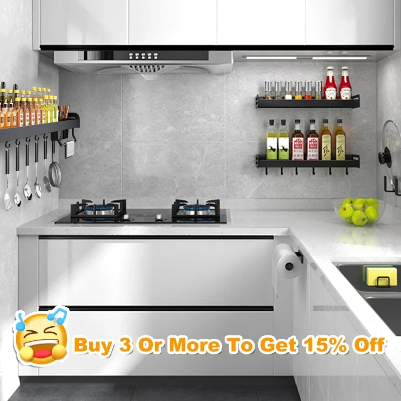 Kitchen Shelf Wall-mounted Spice Storage Racks Punch-free Kitchen Knife Holder Wall Season Bottle Chopstick Tube Shelf Organizer