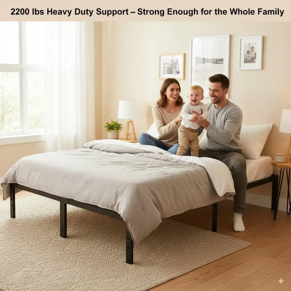 إطار سرير معدني كوين مع دعم شريحة للمرتبة، لا حاجة إلى صندوق زنبركي، ومساحة تخزين #6