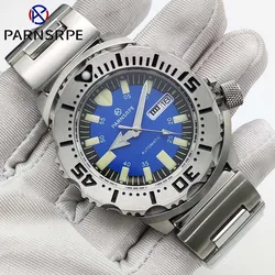 Parnsrpe New 45mm Blue Dial Luminous NH36 Automatic Stainless Steel Waterproof Watch Unidirectional Rotating Bezel