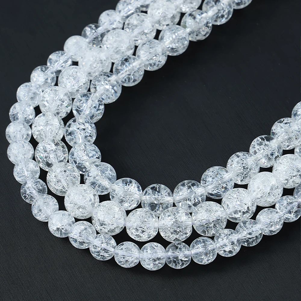 A++ Natural White Cracked Quartz Crystal 4 6 8 10mm Loose Beads for Jewelry Making Bracelet Necklace Needlework DIY Accessories