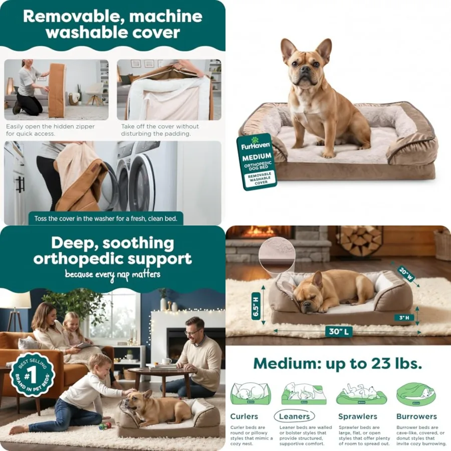 Orthopedic Dog Bed for Dogs, Perfect Comfort Sofa with Removable Bolsters with Orthopedic Egg Crate Foam for Joint Support, Was