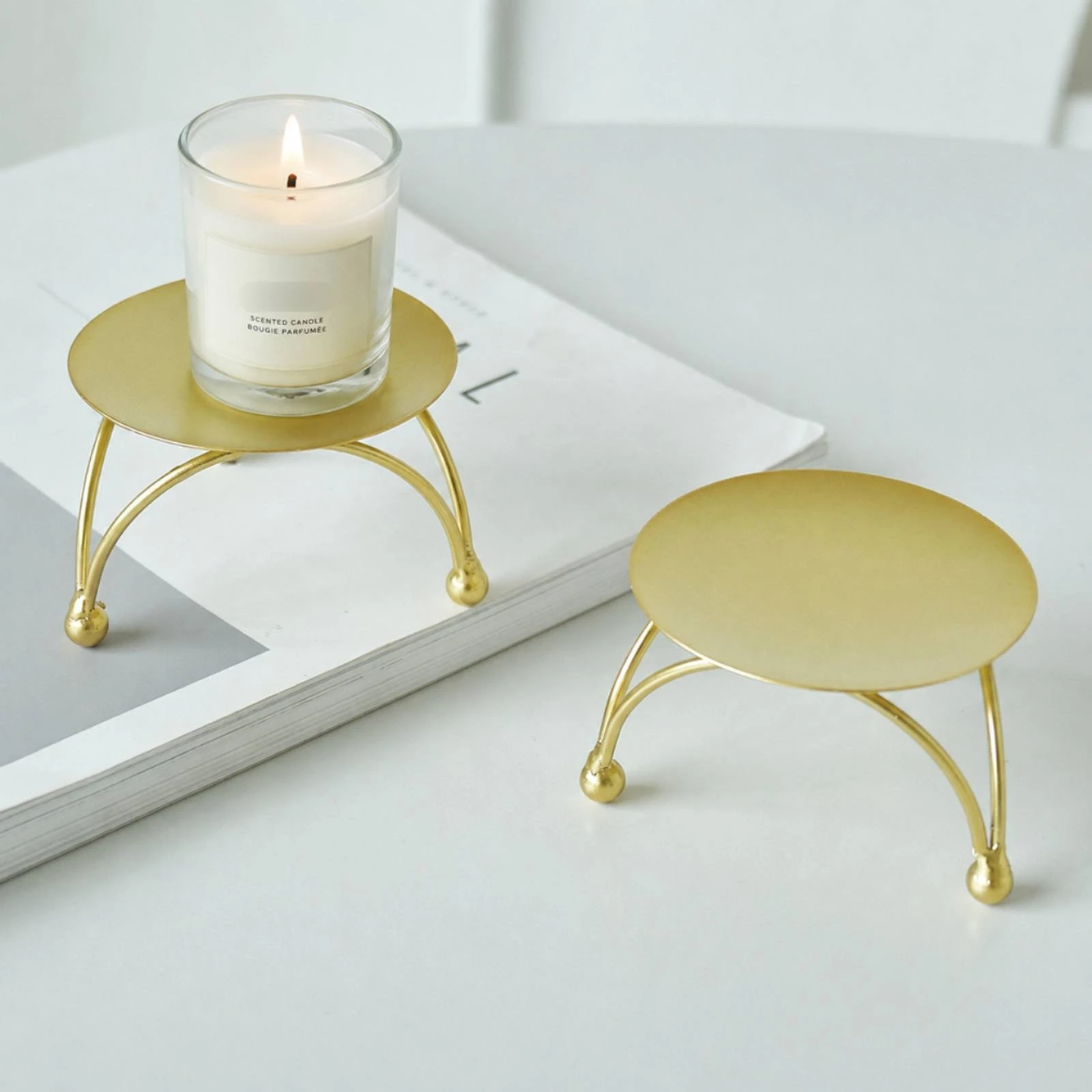 Candle Pedestal with Legs Decorative Pillar Candle Holder Pedestal Display Low-Height Candlestick Modern for Tabletop