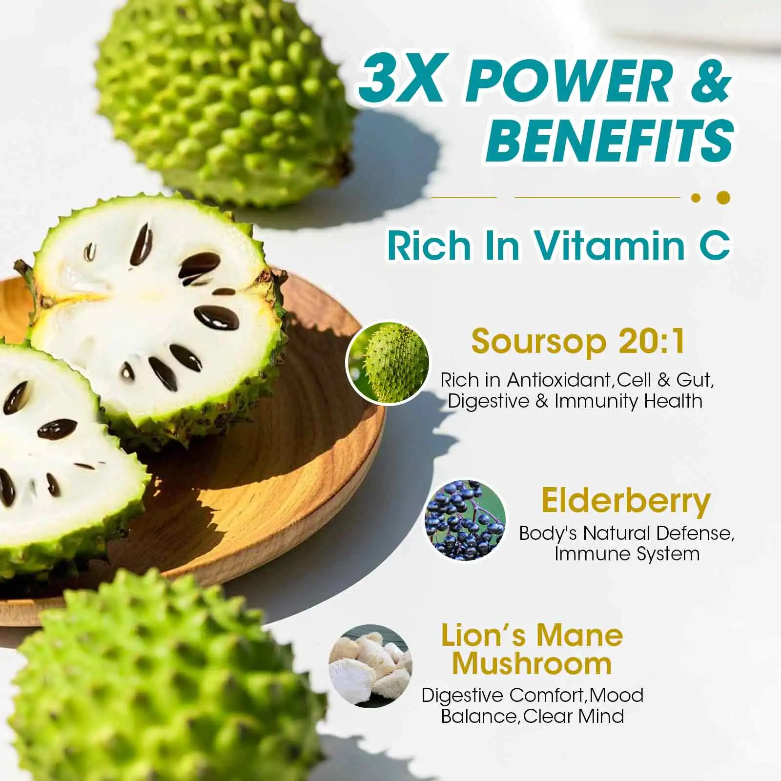 Soursop Graviola Leaf Extract Liquid Drop Plus Lion Mane for Cell Support & Regeneration, Immunity, Liver, Gut & Antioxidant