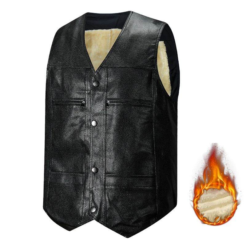 Premium Leather Vest for Men Fleece Lined Jacket Autumn Winter Vest Coat Motorcycle Waistcoat Western Cowboy Mens Vintage Vest