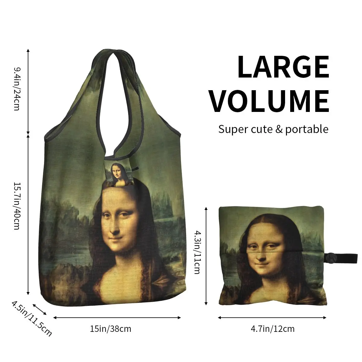 Bolso de compras clásico de Mona Lisa de Leonardo Da Vinci, bolsa de hombro, bolso de mano portátil, arte de pintura